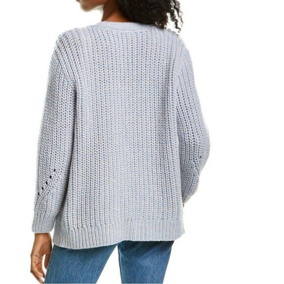 Womens 100% Wool Cardigan Sweater Size Medium Blue Open Chunky Knit Long Sleeve - Picture 8 of 8